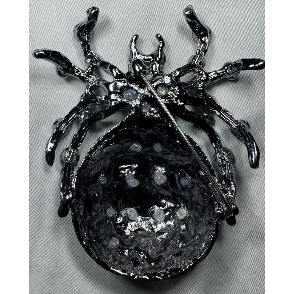 Large Green Rhinestone Spider Brooch Pin Silver Tone Gothic Statement New - Picture 5 of 5